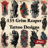 135 Grim Reaper Tattoo Designs Bundle | 4K PNG Collection