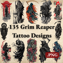 135 Grim Reaper Tattoo Designs Bundle | 4K PNG Collection