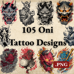 105 Oni Tattoo Designs Bundle | Japanese Demon 4K PNG Collection