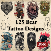 125 Bear Tattoo Designs Bundle | 4K PNG