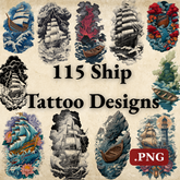 115 Ship Tattoo Designs | Nautical Adventure 4K PNG Bundle