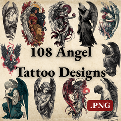 108 Angel Tattoo Designs Bundle | 4K PNG