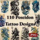 Poseidon Tattoo Design Bundle — 110 Files | Greek God 4K PNG Collection