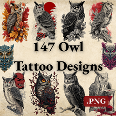 147 Owl Tattoo Designs Bundle | 4K PNG Art Collection