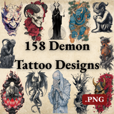Demon Tattoo Design Bundle — 158 Files | 4K PNG Collection