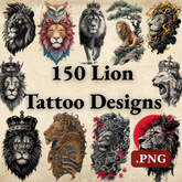 150 Lion Tattoo Designs | Powerful 4K PNG Art Bundle