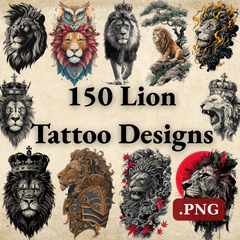 150 Lion Tattoo Designs | Powerful 4K PNG Art Bundle