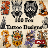 Fox Tattoo Design Bundle — 100 Files | 4K PNG Collection