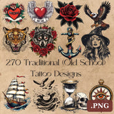270 Traditional (Old School) Tattoo Designs – PNG Format