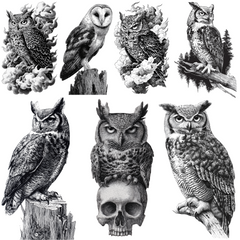 147 Owl Tattoo Designs Bundle | 4K PNG Art Collection