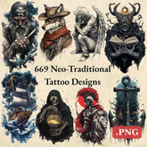 669 Neo-Traditional Tattoo Designs (PNG Format)