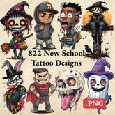 820 New School Tattoo Designs (PNG Format)