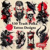 530 Trash Polka Tattoo Designs (PNG Format)