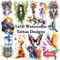 1450 Tattoo Designs in Watercolor Style (High-Res PNGs)