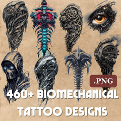 460 Biomechanical Tattoo Designs (PNG Format)