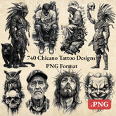 740 Chicano Tattoo Designs (PNG Format)