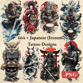 664 Japanese Irezumi Tattoo Designs (PNG Format)