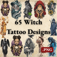 Witch Tattoo Design Bundle — 65 Files | 4K PNG Mystic Art Collection