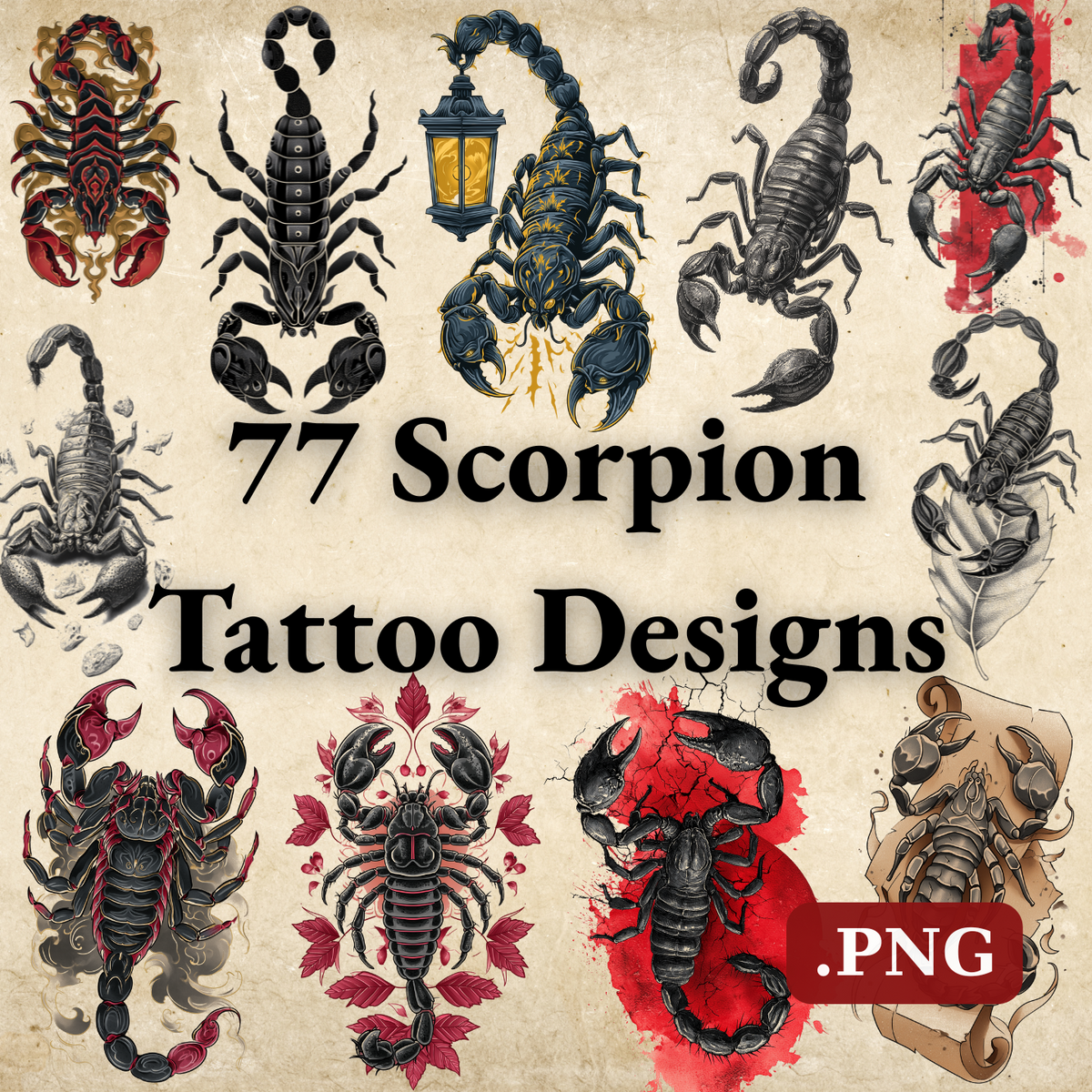 Scorpion Tattoo Design Bundle — 77 Files | 4K PNG Art Collection