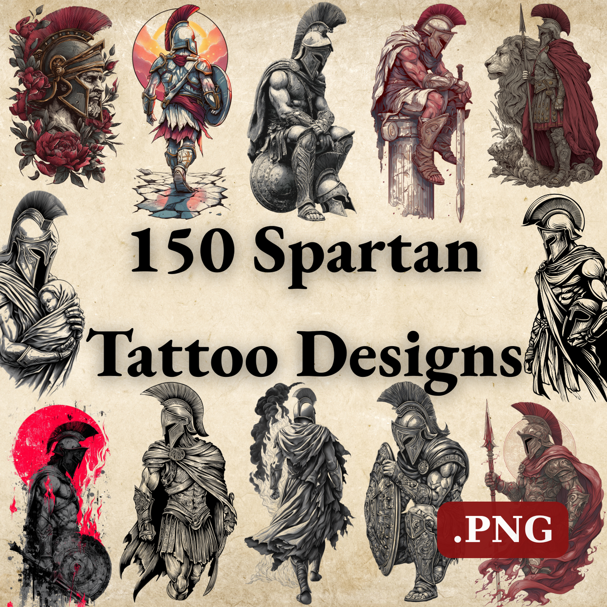 Spartan Tattoo Design Bundle — 150 Files | 4K PNG Warrior Art Collection