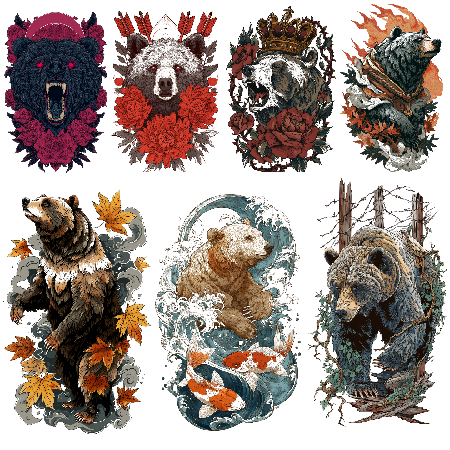 125 Bear Tattoo Designs Bundle | 4K PNG