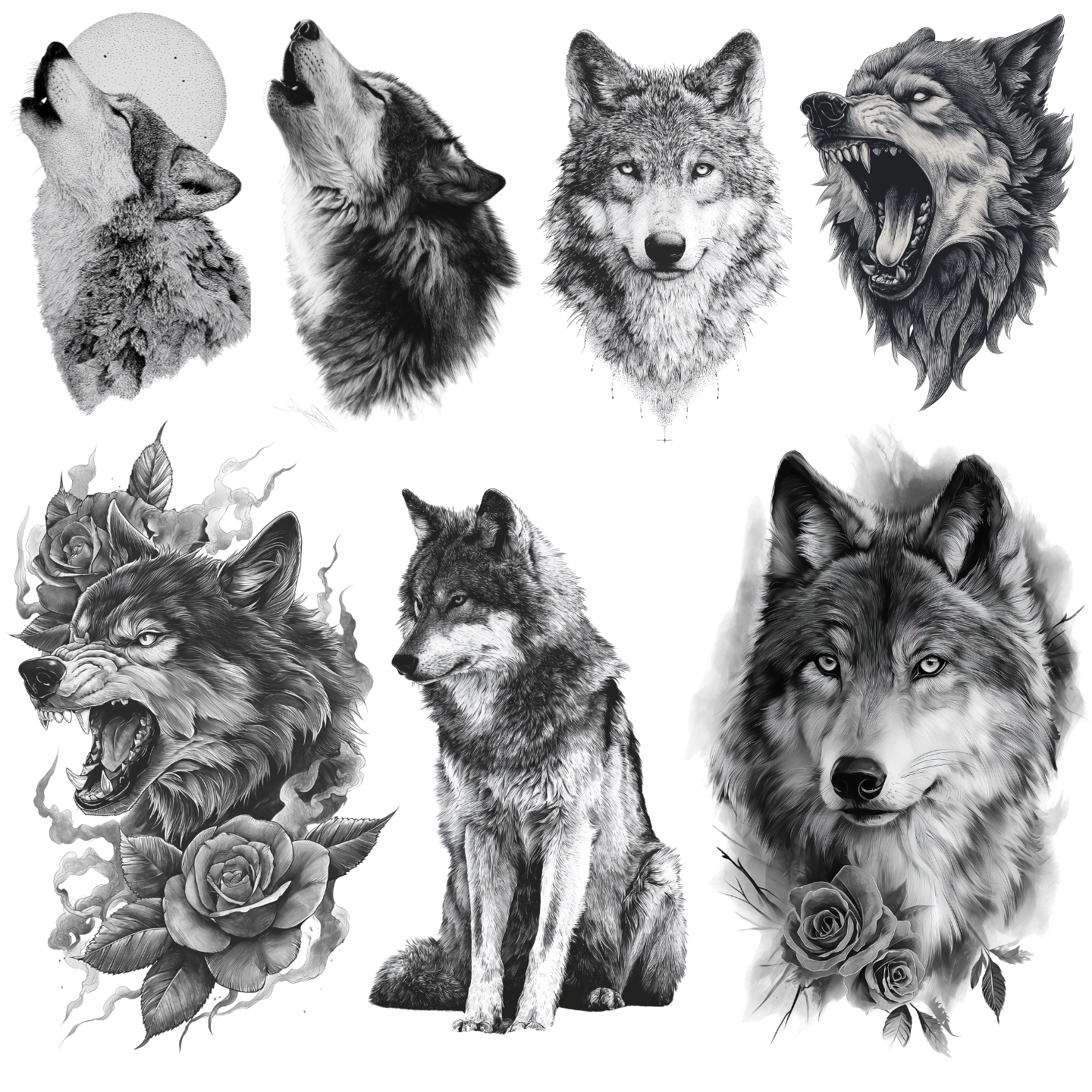 80 Wolf Tattoo Designs | Wild Spirit 4K PNG Tattoo Art Bundle