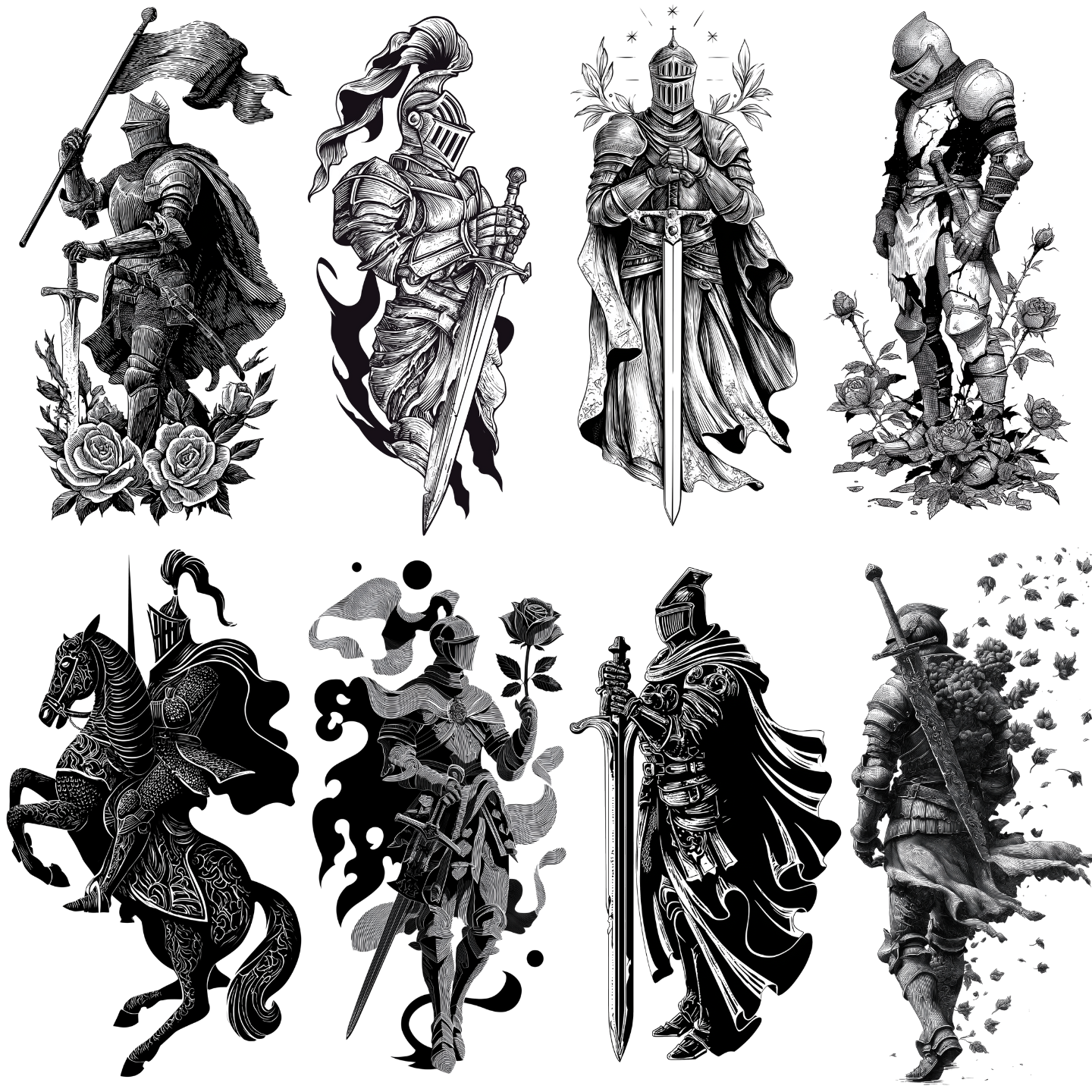 Knight Tattoo Design Bundle — 80 Files | 4K PNG Collection