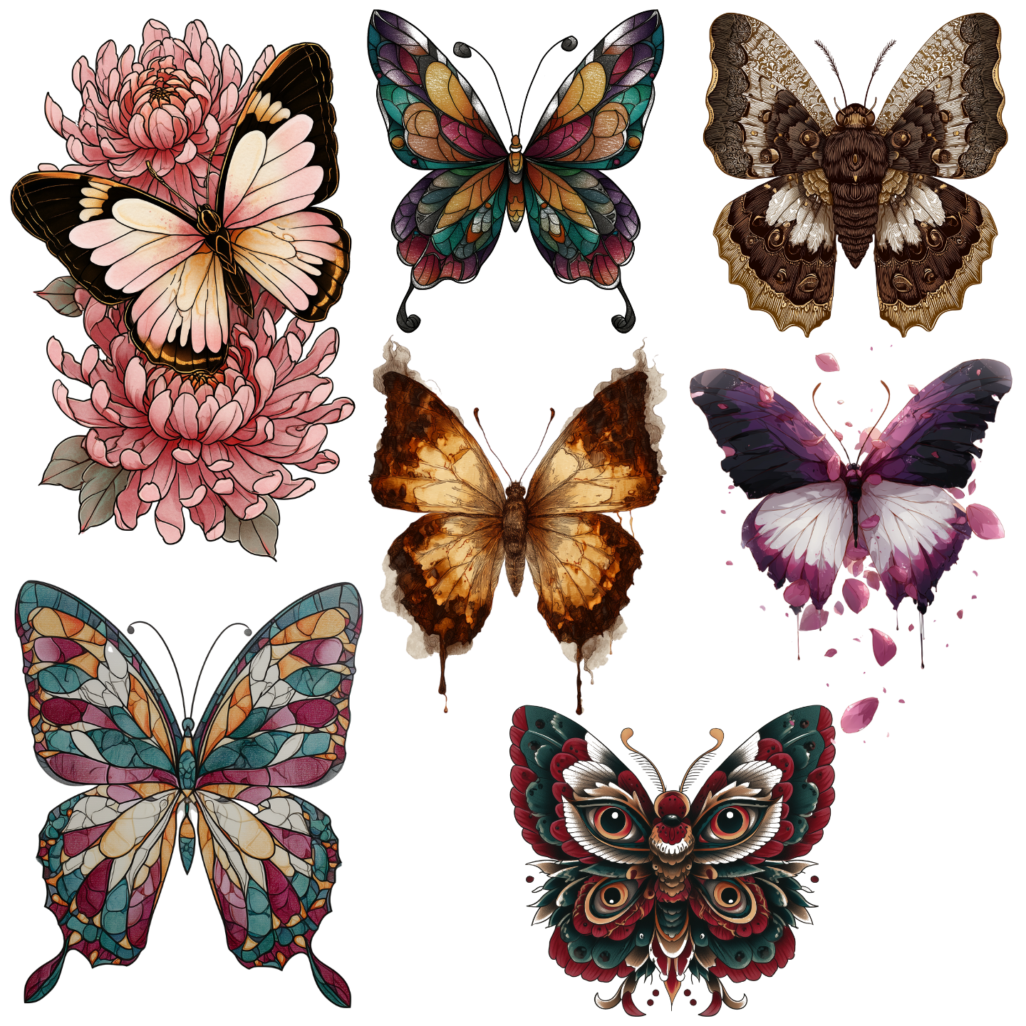 125 Butterfly Tattoo Designs Bundle | 4K PNG