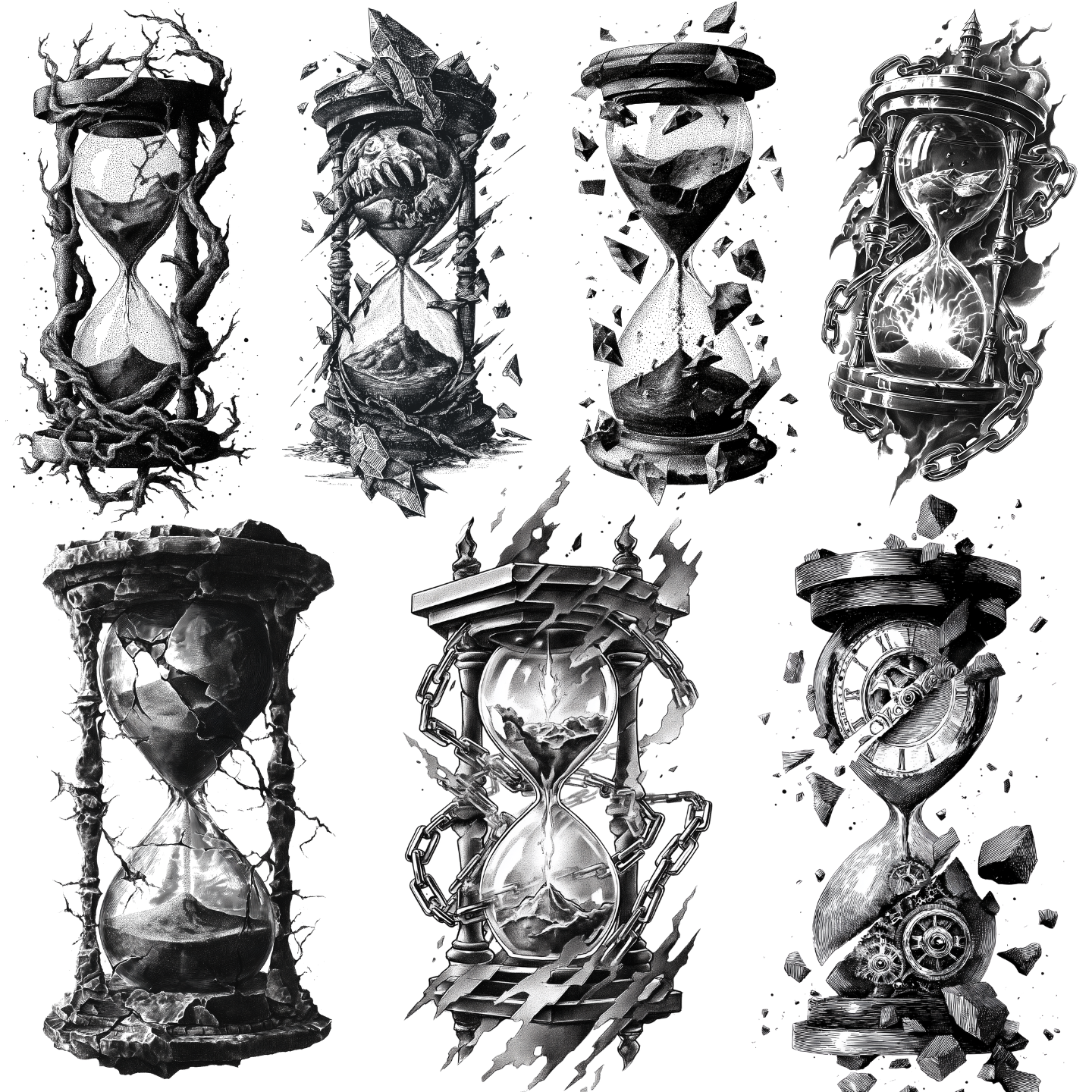 Hourglass Tattoo Design Bundle — 116 Files | 4K PNG Collection