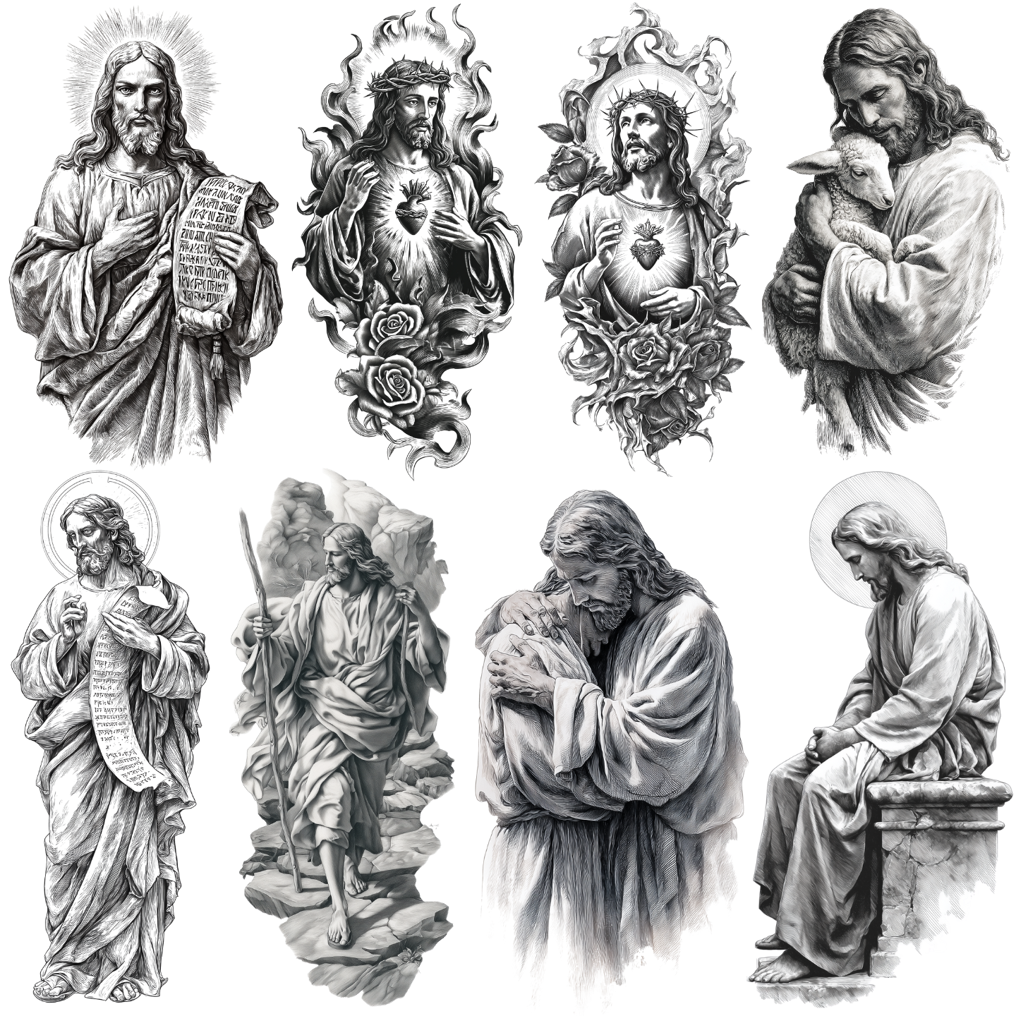 Jesus Christ Tattoo Design Bundle — 125 Files | 4K PNG Collection
