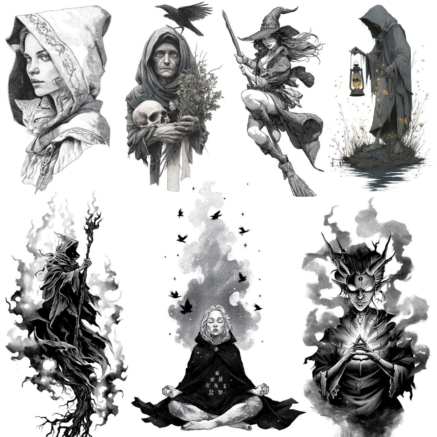 Witch Tattoo Design Bundle — 65 Files | 4K PNG Mystic Art Collection