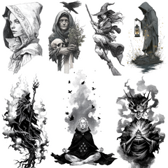 Witch Tattoo Design Bundle — 65 Files | 4K PNG Mystic Art Collection