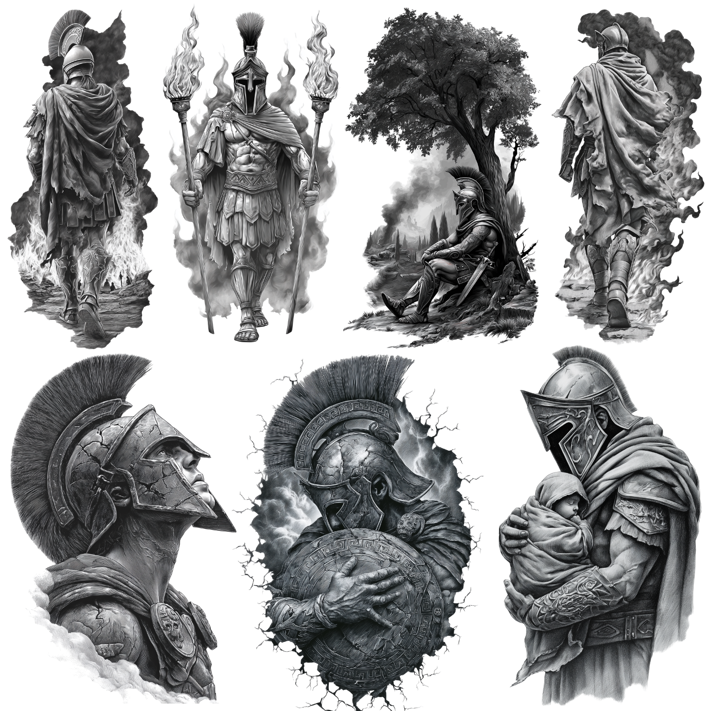 Spartan Tattoo Design Bundle — 150 Files | 4K PNG Warrior Art Collection