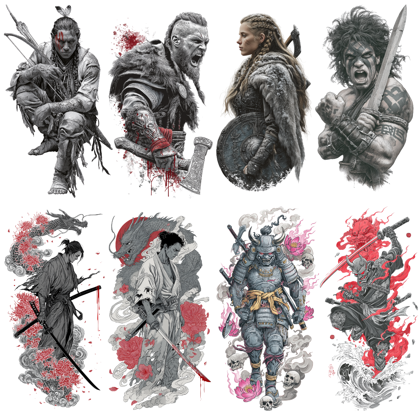 Warrior Tattoo Design Bundle — 145 Files | 4K PNG Brave Art Collection
