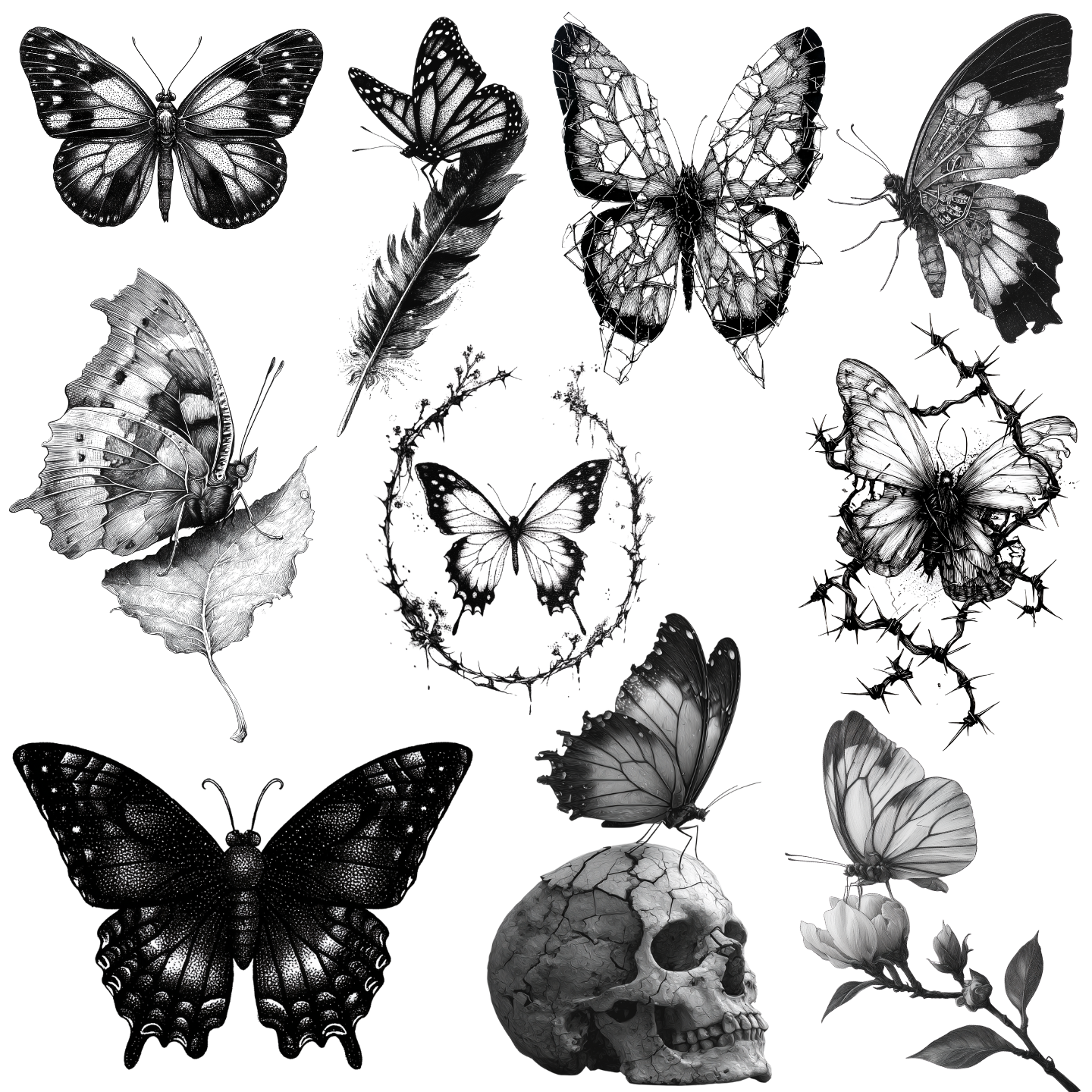 125 Butterfly Tattoo Designs Bundle | 4K PNG