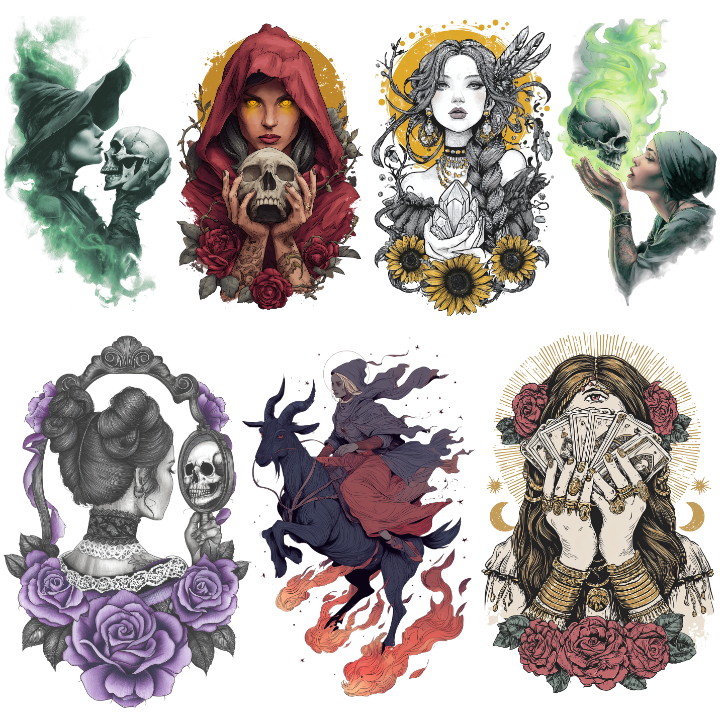 Witch Tattoo Design Bundle — 65 Files | 4K PNG Mystic Art Collection