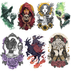 Witch Tattoo Design Bundle — 65 Files | 4K PNG Mystic Art Collection