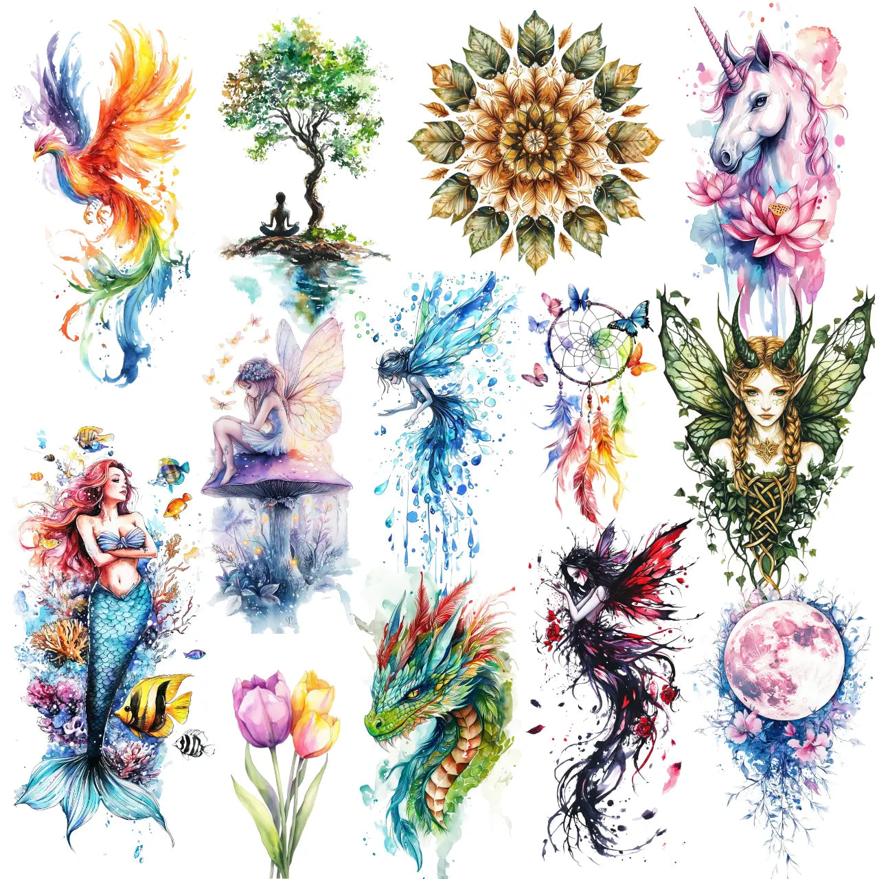 1450 Tattoo Designs in Watercolor Style (High-Res PNGs)