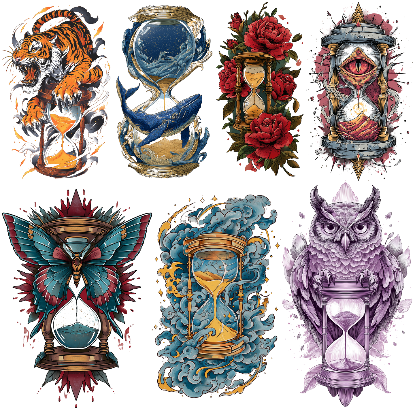 Hourglass Tattoo Design Bundle — 116 Files | 4K PNG Collection