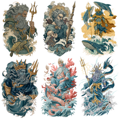 Poseidon Tattoo Design Bundle — 110 Files | Greek God 4K PNG Collection