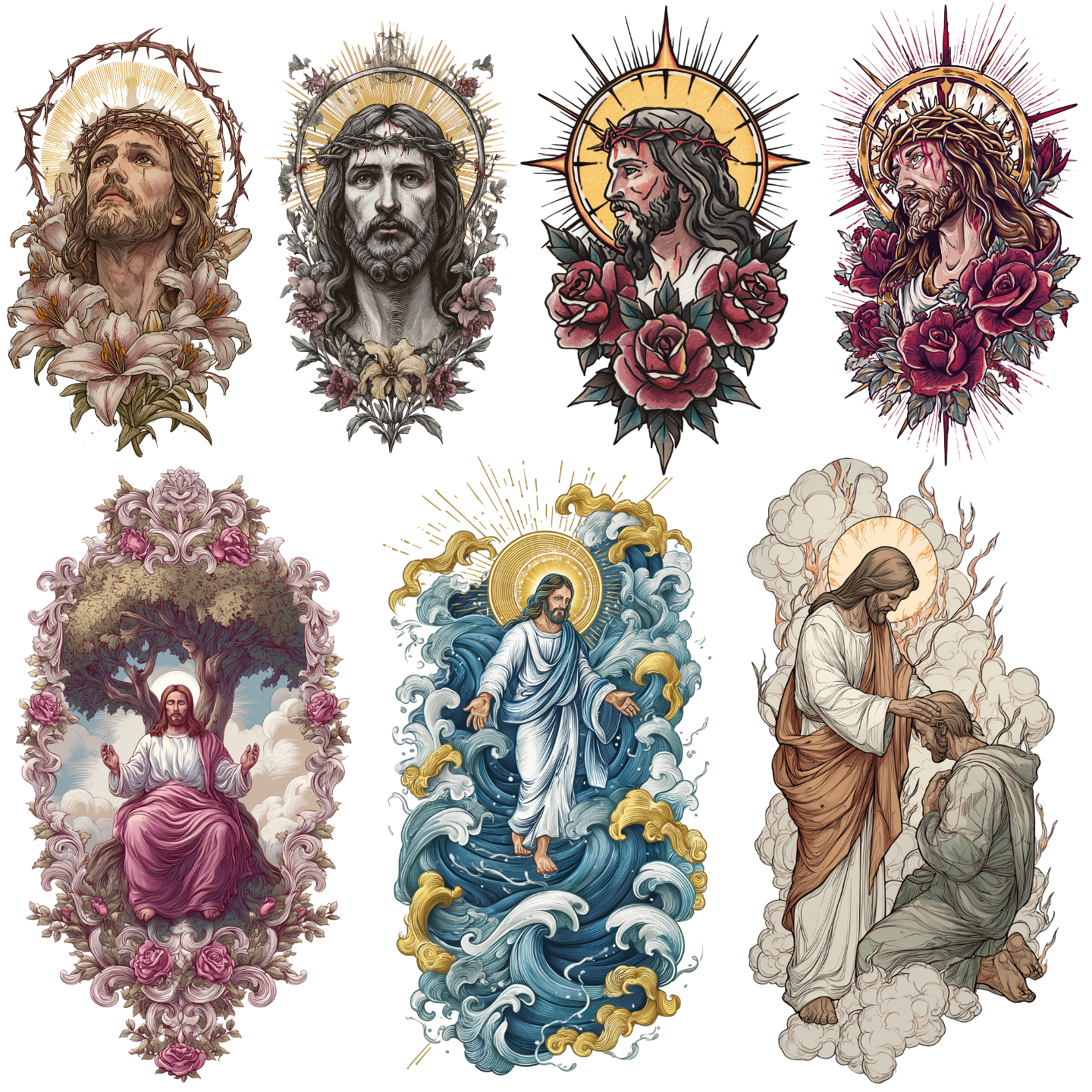 Jesus Christ Tattoo Design Bundle — 125 Files | 4K PNG Collection