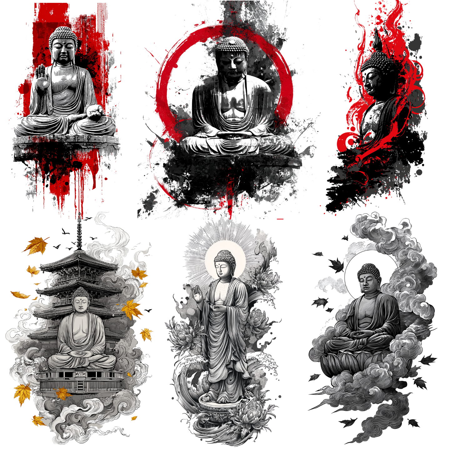 75 Buddha Tattoo Designs Bundle | 4K PNG