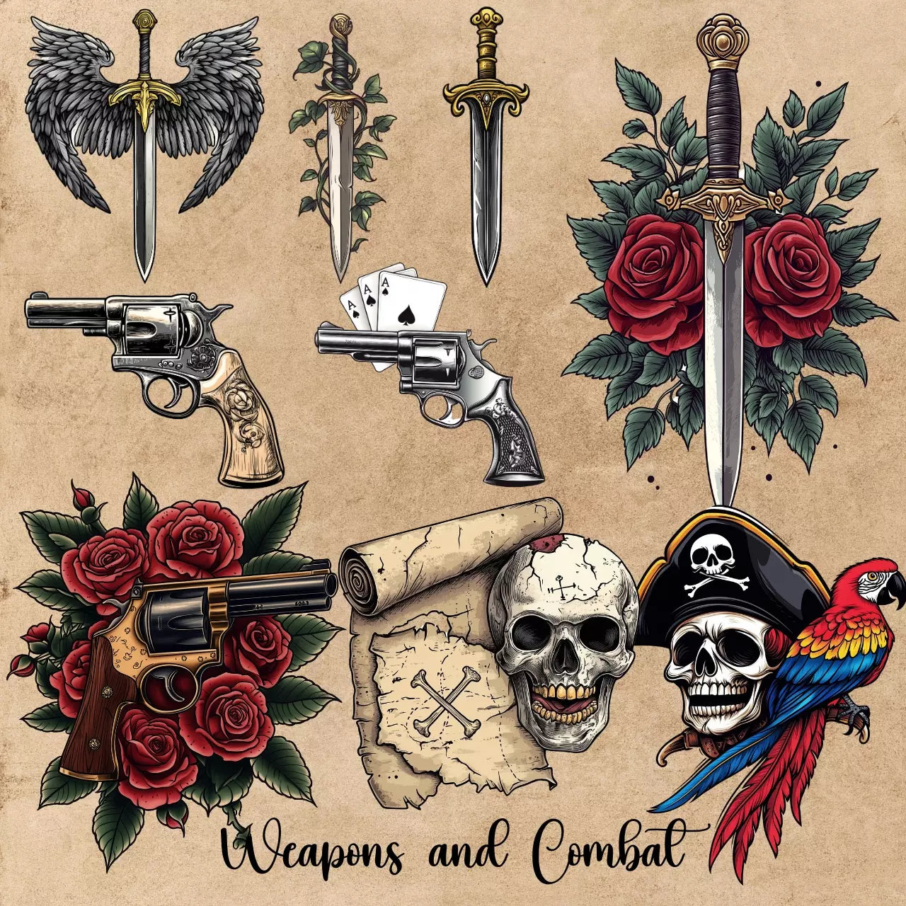 270 Traditional (Old School) Tattoo Designs – PNG Format