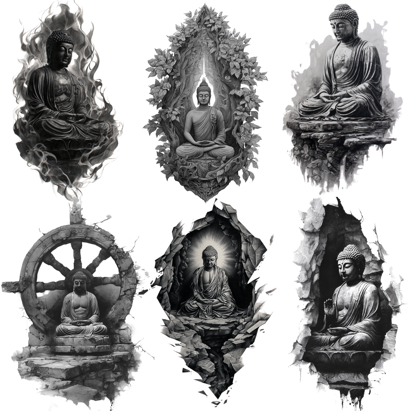 75 Buddha Tattoo Designs Bundle | 4K PNG