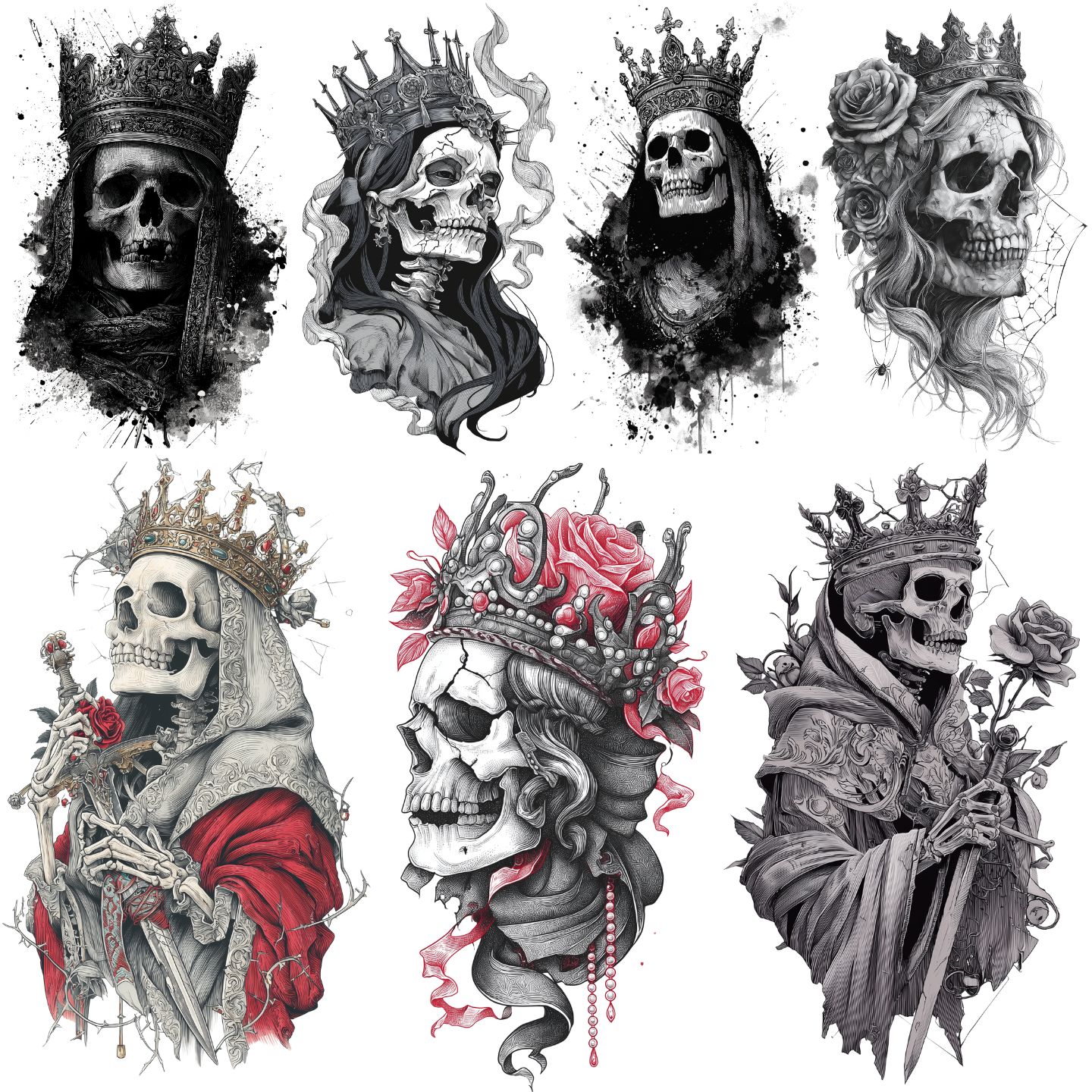 Skull Queen Tattoo Design Bundle — 145 Files | 4K PNG Art Collection