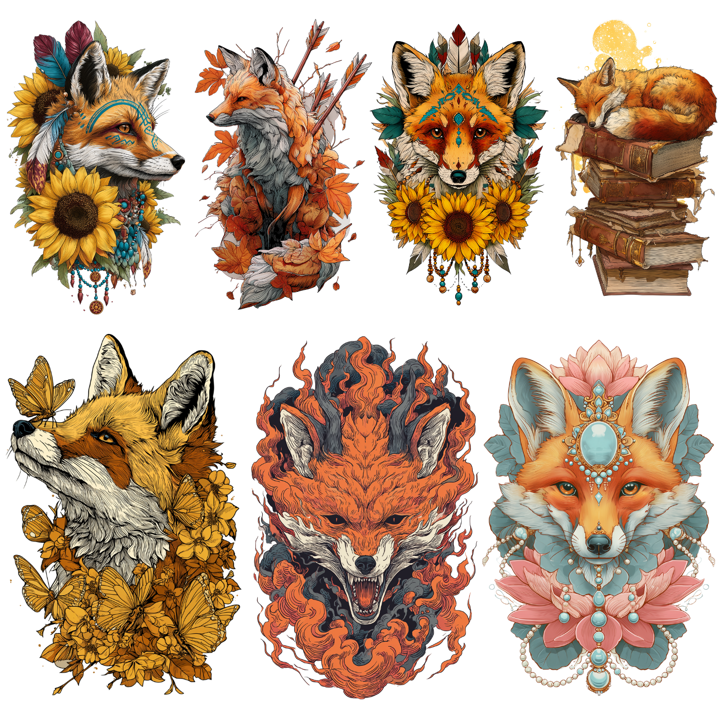 Fox Tattoo Design Bundle — 100 Files | 4K PNG Collection