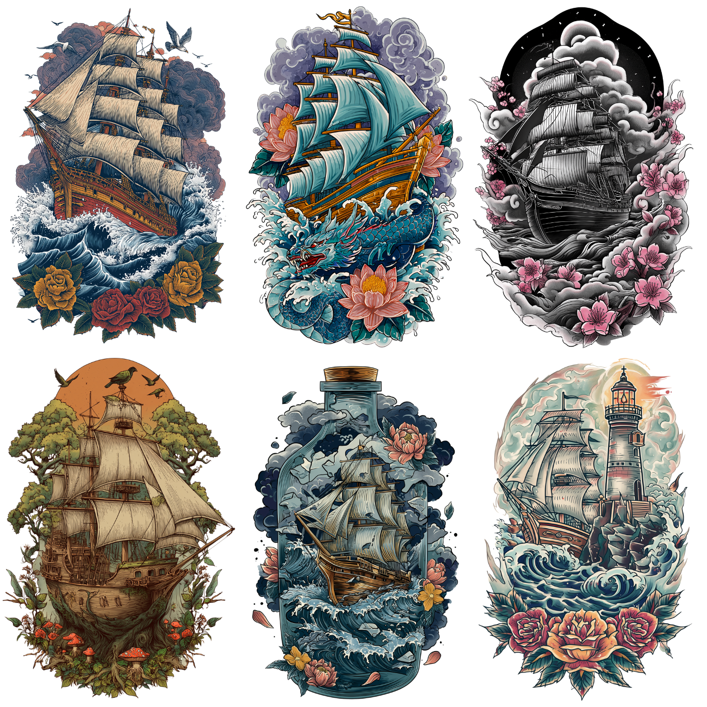 115 Ship Tattoo Designs | Nautical Adventure 4K PNG Bundle