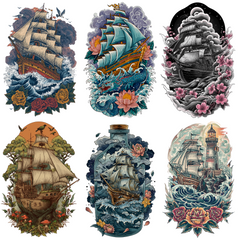 115 Ship Tattoo Designs | Nautical Adventure 4K PNG Bundle