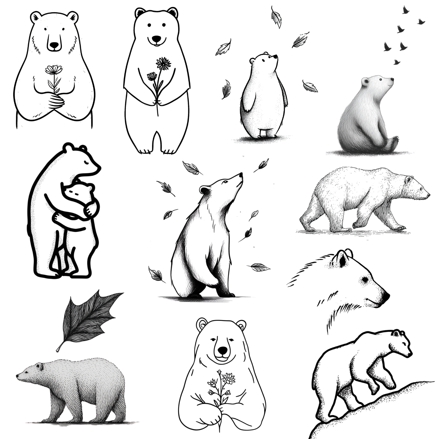 125 Bear Tattoo Designs Bundle | 4K PNG