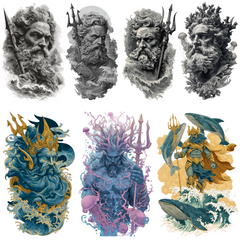 Poseidon Tattoo Design Bundle — 110 Files | Greek God 4K PNG Collection